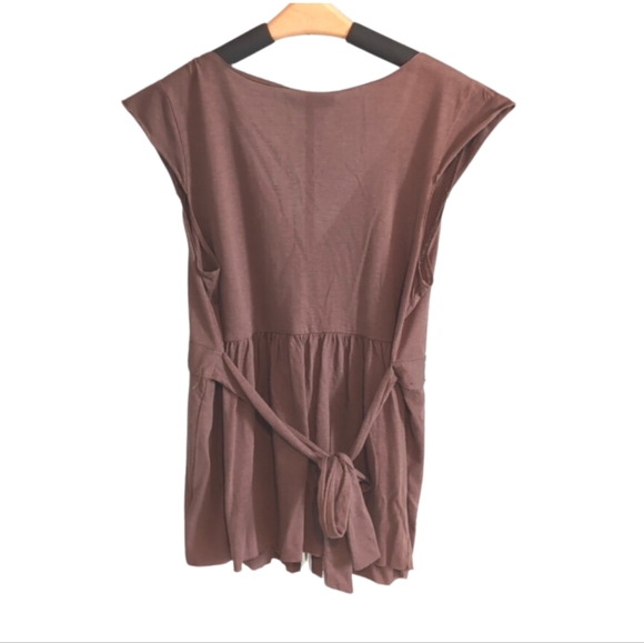 Suzy Shier Brown Embroidered Beaded Top | Size L Boho Chic Blouse with Tie Back - Picture 3 of 7